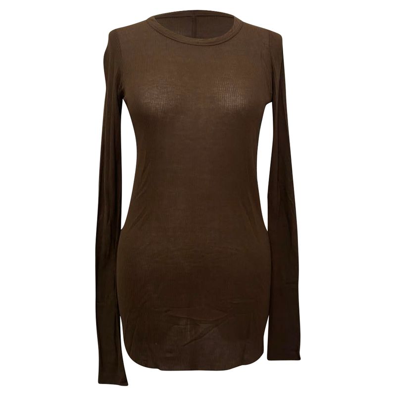 Rick Owens Ribbed-Knit Long Sleeve T-Shirt In Brown Viscose